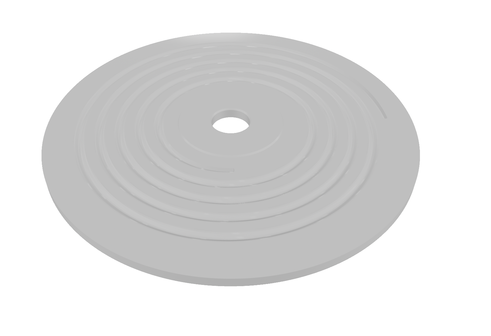 3D model of a printable record disc showing spiral groove geometry