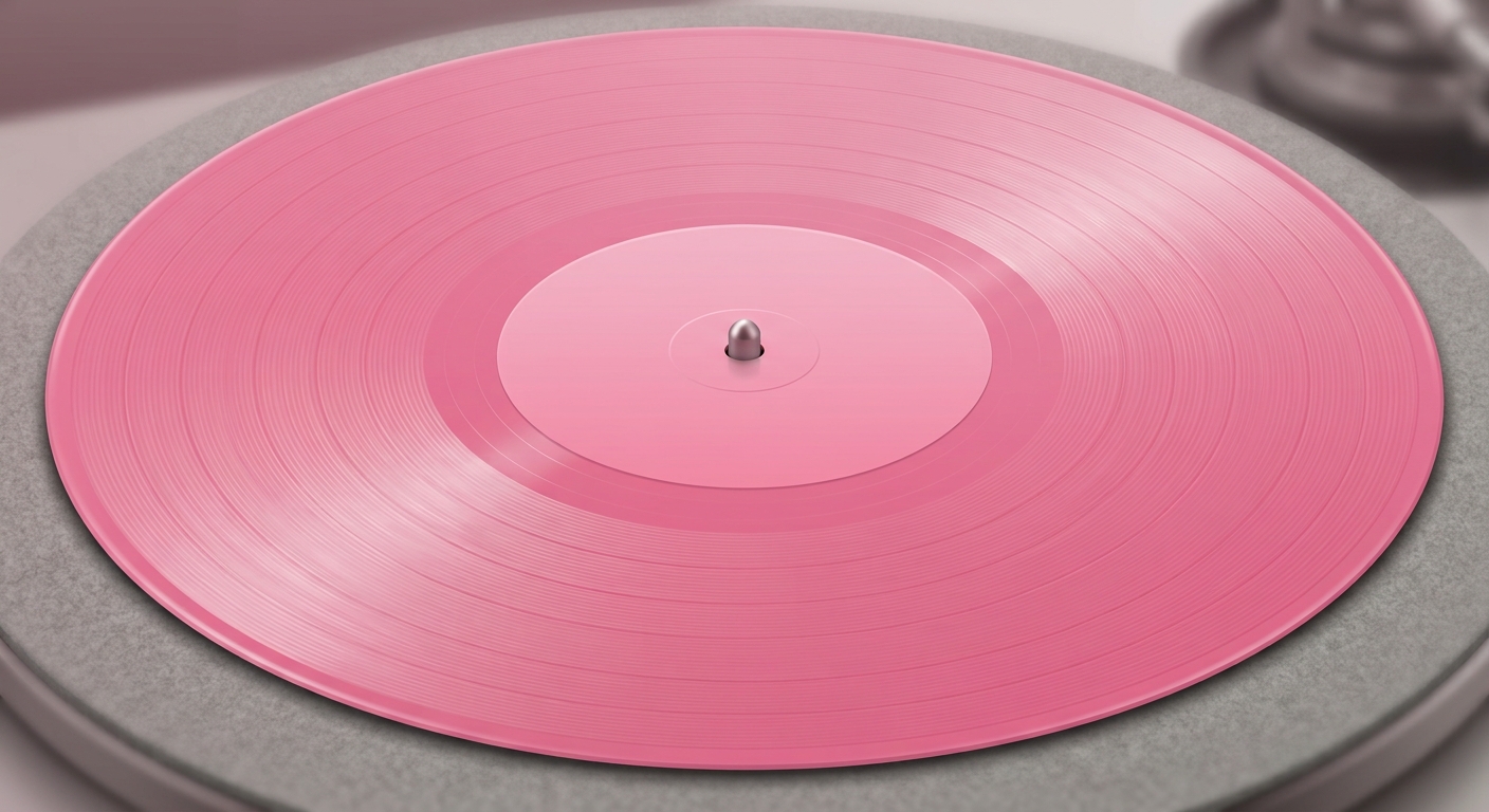 Pink Kräftsound printed disc on a turntable platter